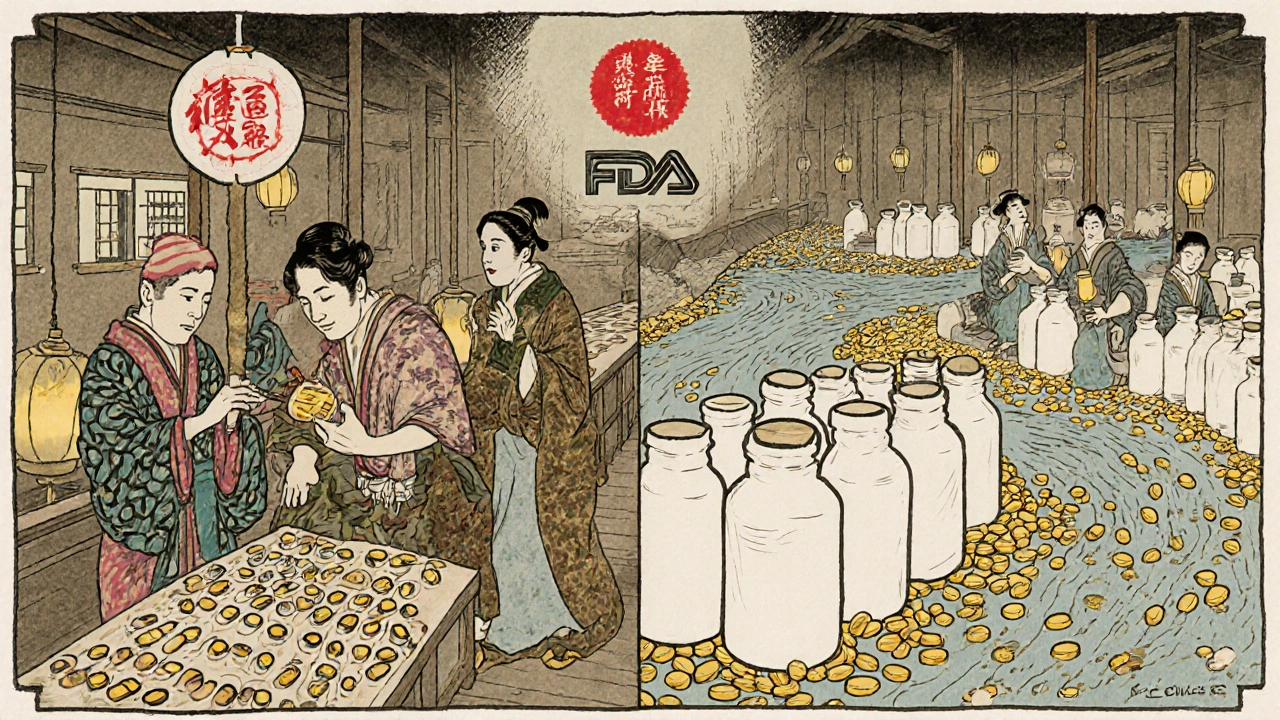 Split scene of a factory producing identical pills for brand and authorized generic, with FDA seal above.