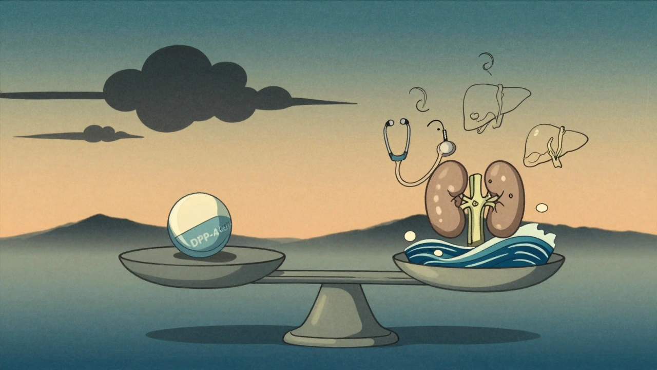 Balanced scale comparing diabetes medications with medical symbols in serene ukiyo-e influenced illustration.