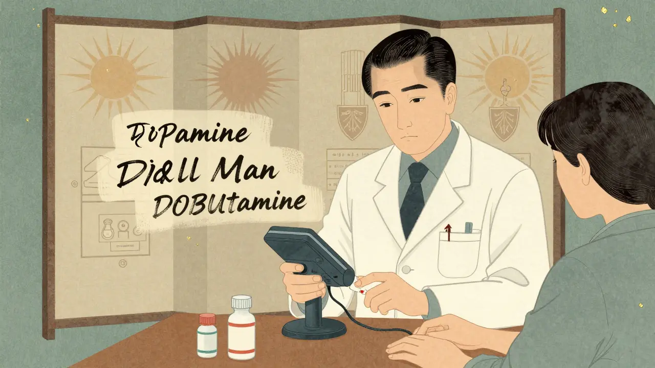 A pharmacist scanning medication with Tall Man Lettering in calligraphic form, surrounded by safety symbols.