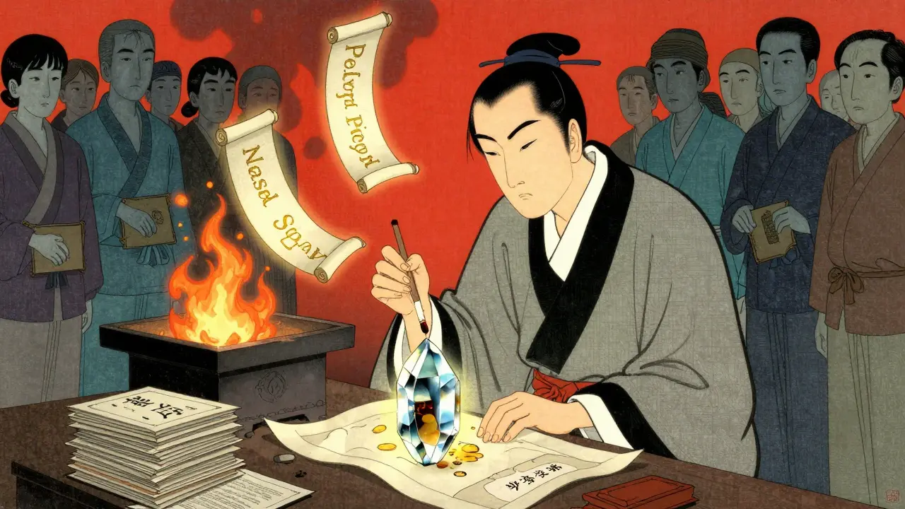 A scholar paints new drug forms on silk scrolls while expired patents burn, patients watch with empty wallets.