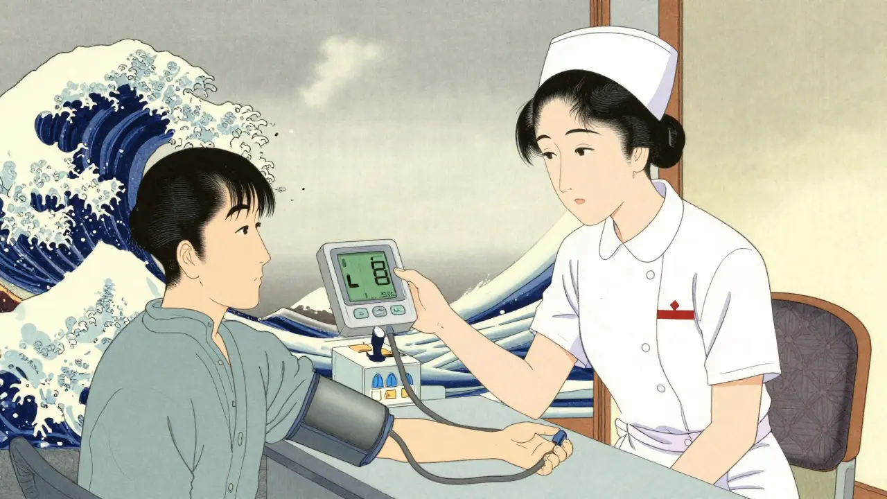 Nurse monitoring vital signs during drug desensitization procedure