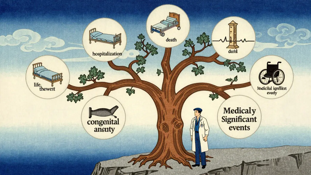 Researcher reviewing decision tree for adverse event criteria
