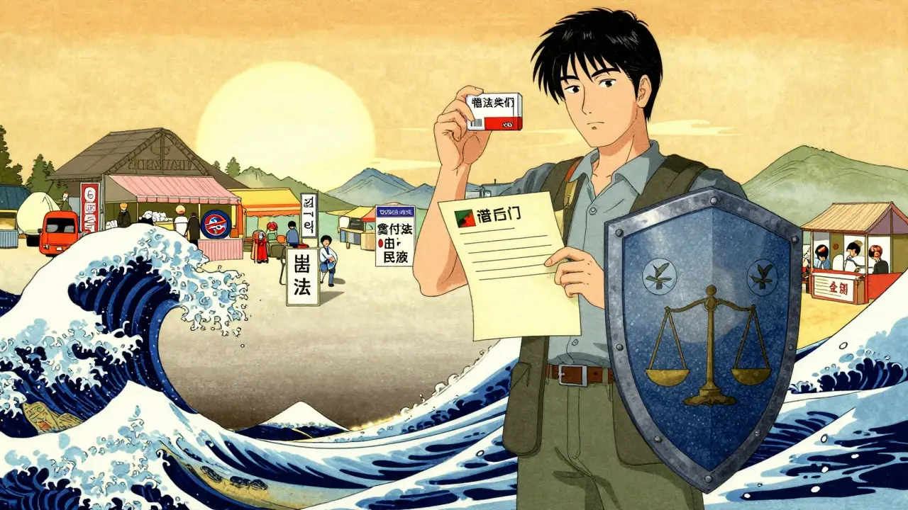 Traveler protected by a shield of legitimacy holding proper medication
