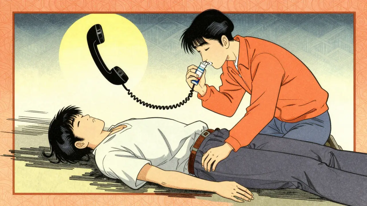 Administering naloxone and calling for help in ukiyo-e art