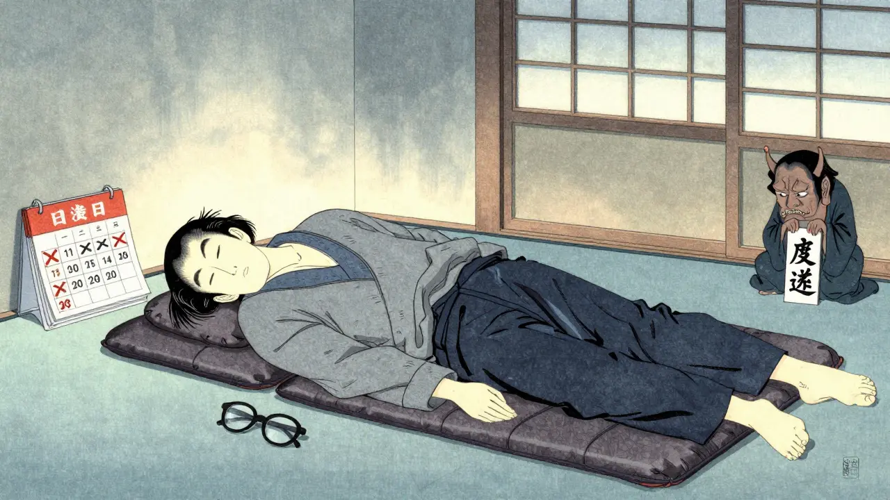 Patient recovering face-down in ukiyo-e style, surrounded by healing symbols