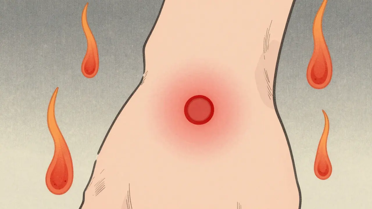 Close-up of an arm showing the bull's-eye Lyme disease rash