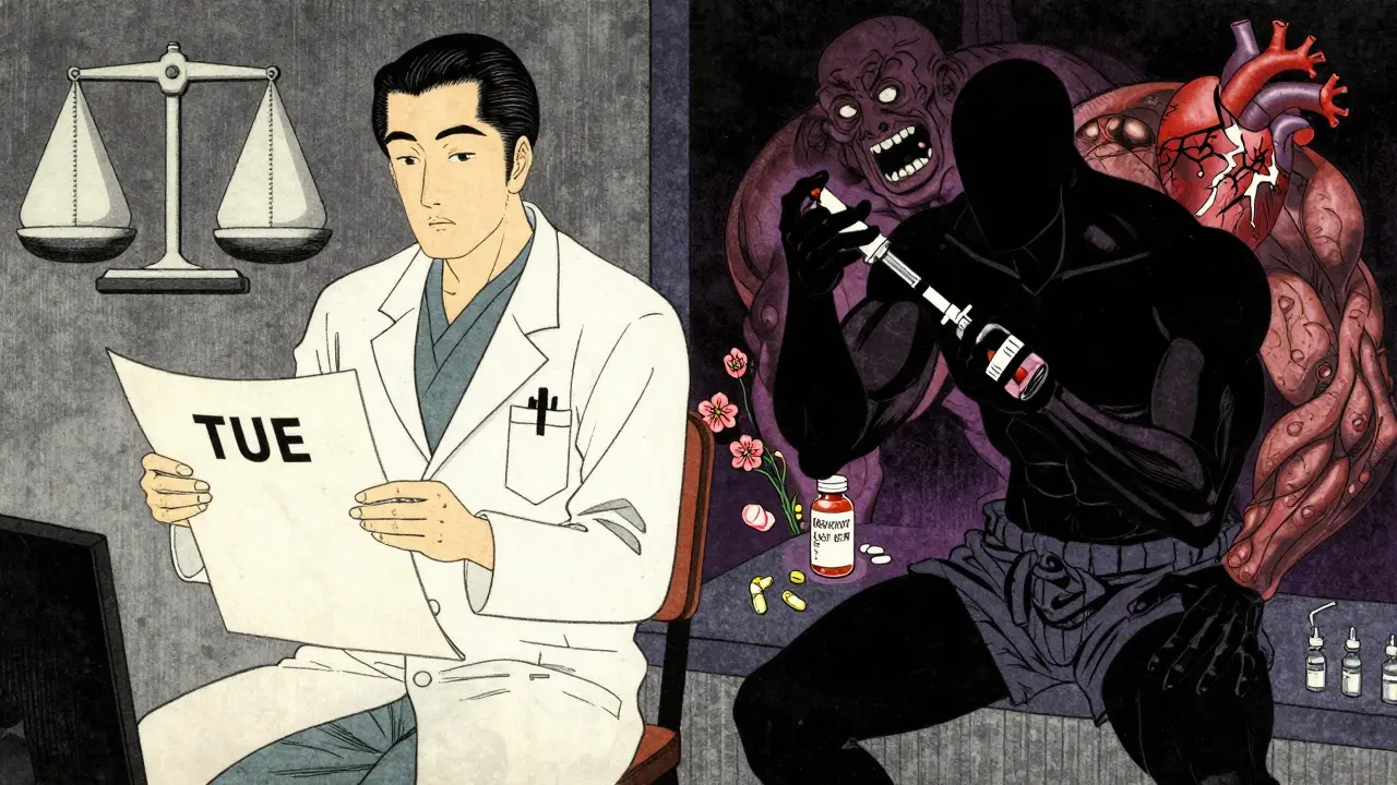 Contrast of safe medical care vs PED misuse in ukiyo-e illustration