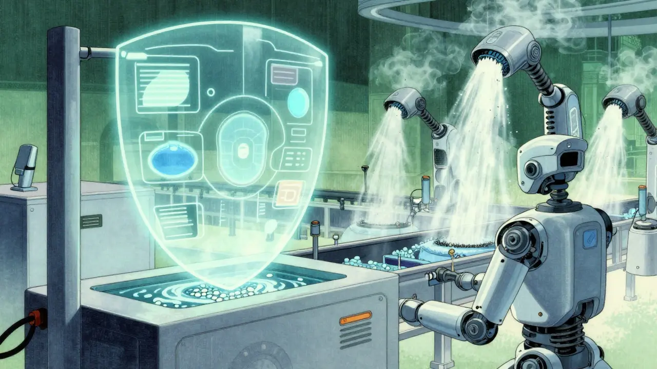 Futuristic illustration of AI monitoring and waterless cleaning tech