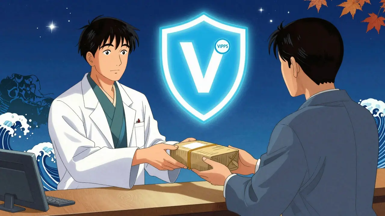 Pharmacist handing verified medication under a safety shield